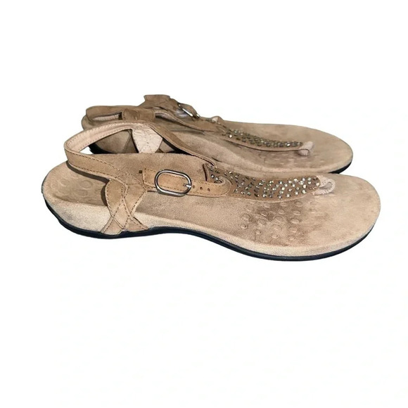 Vionic 8W t-strap tan with beading orthotic sandals - Picture 3 of 9